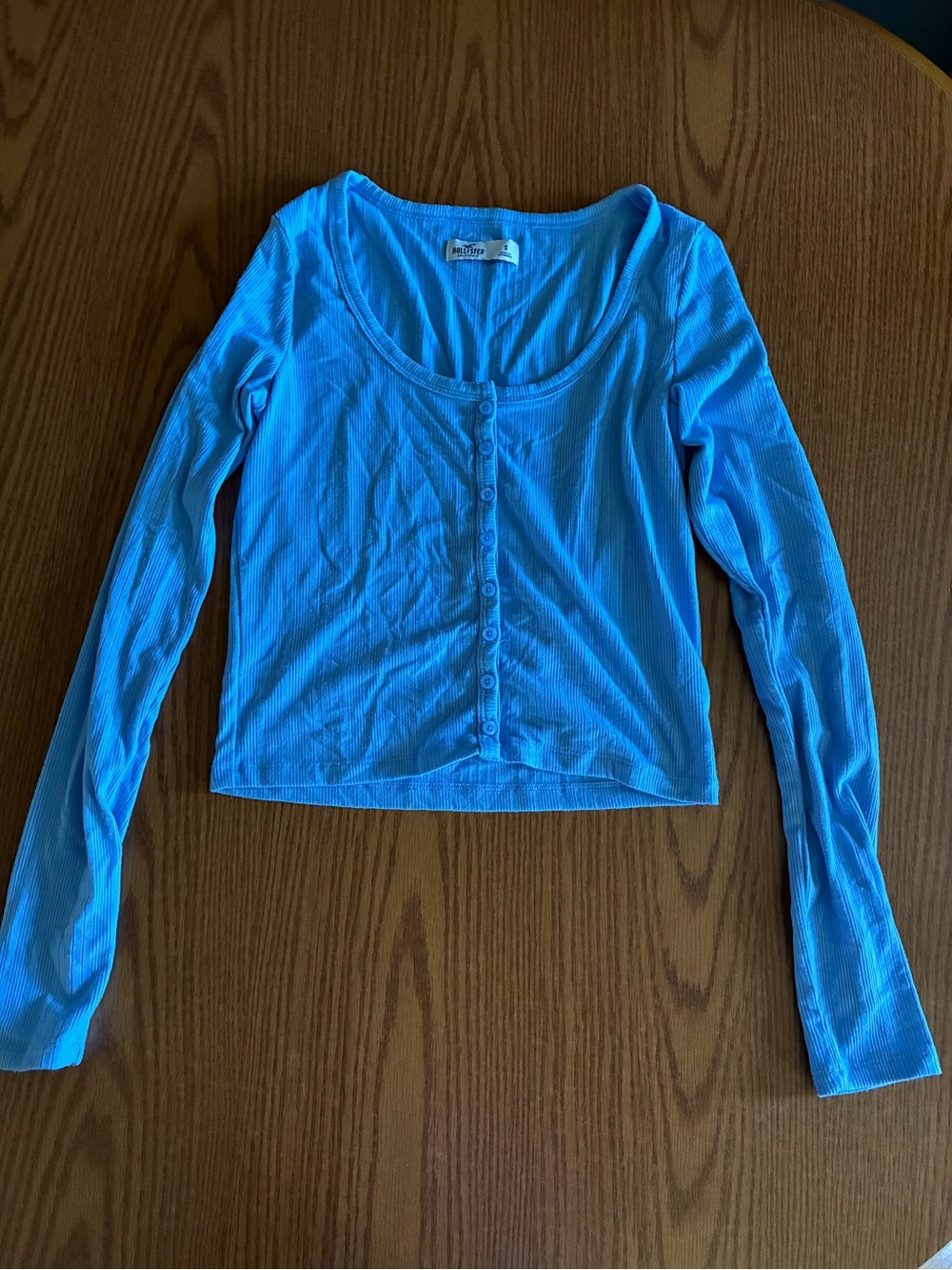Hollister Light Blue Long-Sleeve Ribbed Button Front Top
